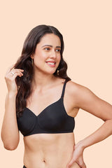 ENAMOR BRA F165 Black Ecolite Fabric Smooth Support Bra for Women - Padded, Wirefree and High Coverage