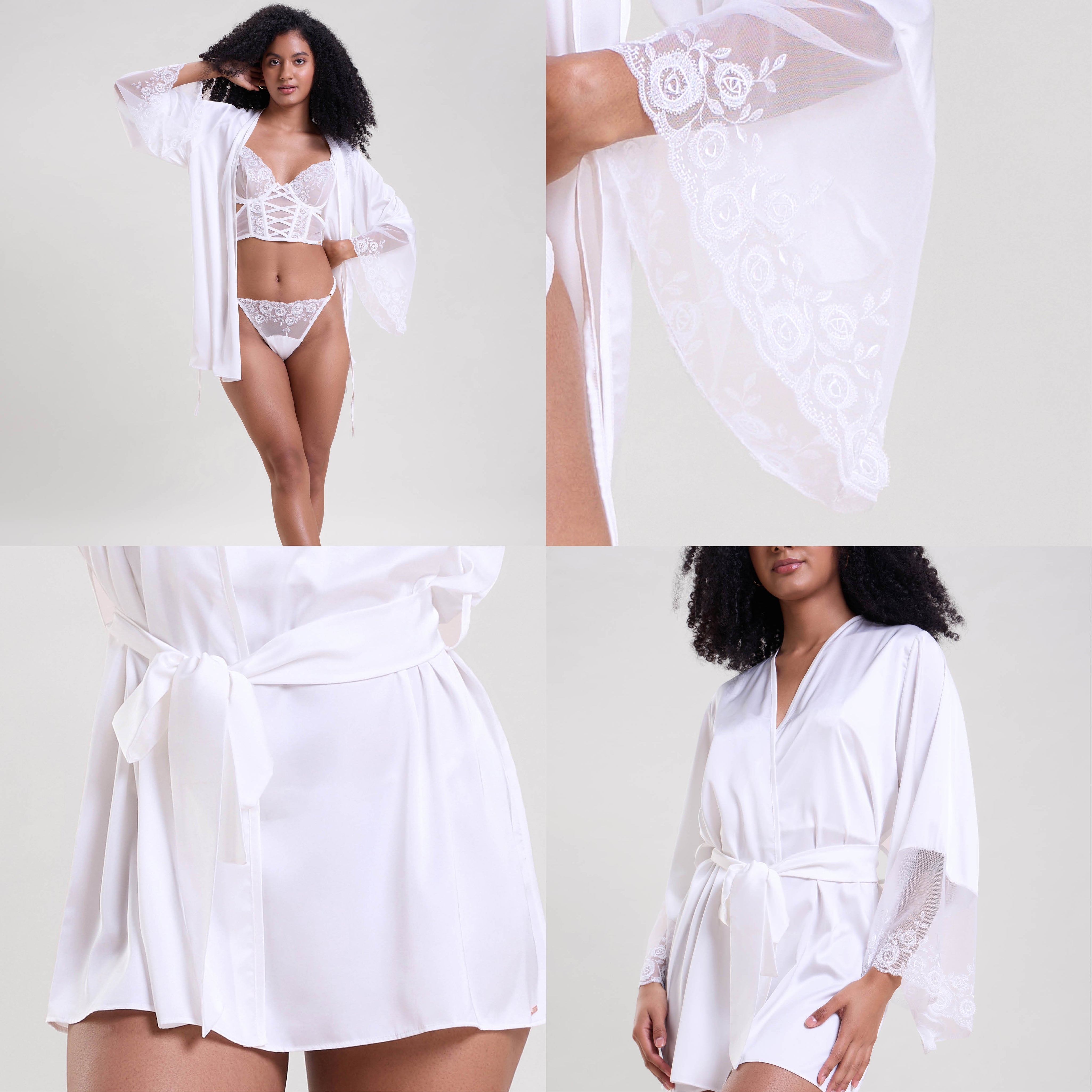 Mysthelle LILY WHITE ROBE WITH LONGLINE BRA AND THONG