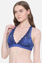 WACOAL BRA 852191 Embrace Lace Non Padded Non Wired 3/4th Cup Bridal Wear Medium coverage Lace Bralette - Dark Blue