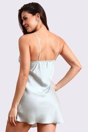 AXTZH Elegant One-Piece Nightwear for Women with Lace Accents and Delicate Detailing  X3606-SBLUE-F1S