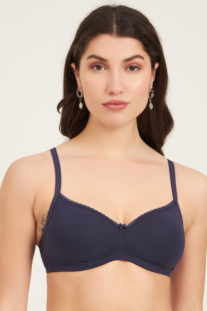 JOCKEY BRA-1723 Wirefree Padded Super Combed Cotton Elastane Stretch Medium Coverage T-Shirt Bra with Lace Styling