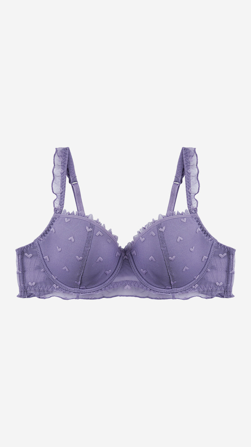 Lavender Heart Print Wired Lace Bra