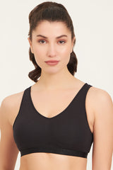 JOCKEY-ES04 Black Wirefree Padded Super Combed Cotton Elastane Stretch Full Coverage Lounge and Sleep with Removable Pads