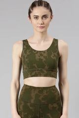 Enamor-E217 Jungle Camo Olive LONGLINE SPORTS BRA â€“ PRINTED | SCOOP NECK MEDIUM IMPACT DRY FIT SPORTS BRA