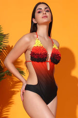 SWIMWEAR-XSWIM1PM1001IO-Floral design Elegant Cut-Out Bikini Swimwear