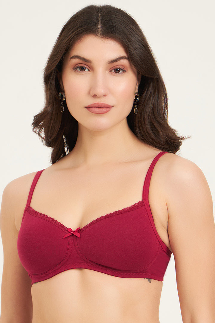 JOCKEY BRA-1723 Wirefree Padded Super Combed Cotton Elastane Stretch Medium Coverage T-Shirt Bra with Lace Styling