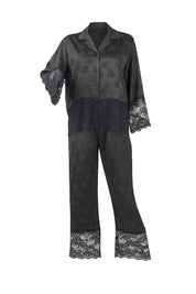 AXTZH 2-Piece Full-Length Satin Nightwear Set X6462-BLACK-WC2S