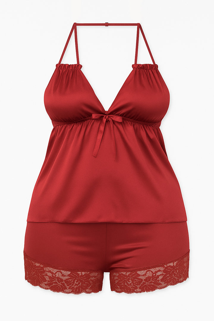 AXTZH 3-Piece Satin Nightwear Set with Robe X7662-SCARLET-NSS3PS