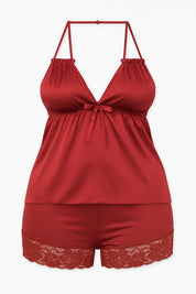 AXTZH 3-Piece Satin Nightwear Set with Robe X7662-SCARLET-NSS3PS