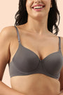 ENAMOR BRA-F057 Ink Grey Enamor Dope Dye Eco-Friendly T-shirt Bra for Women with Crush-Proof Cups- High Coverage, Padded And Wired