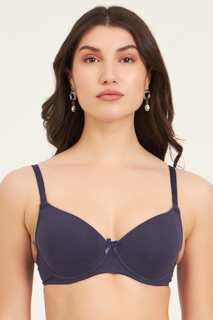 JOCKEY BRA-1245 Under-Wired Padded Super Combed Cotton Elastane Stretch Medium Coverage T-Shirt Bra with Detachable Straps