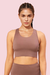 ENAMOR BRA-A202 Nutmeg Basic Workout Sports Bra Medium Impact Dry Fit Longline Basic