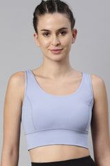 Enamor-E117 Powder Blue Longline Sports Bra – Solid | Scoop Neck Line High Impact Dry Fit Sports Bra