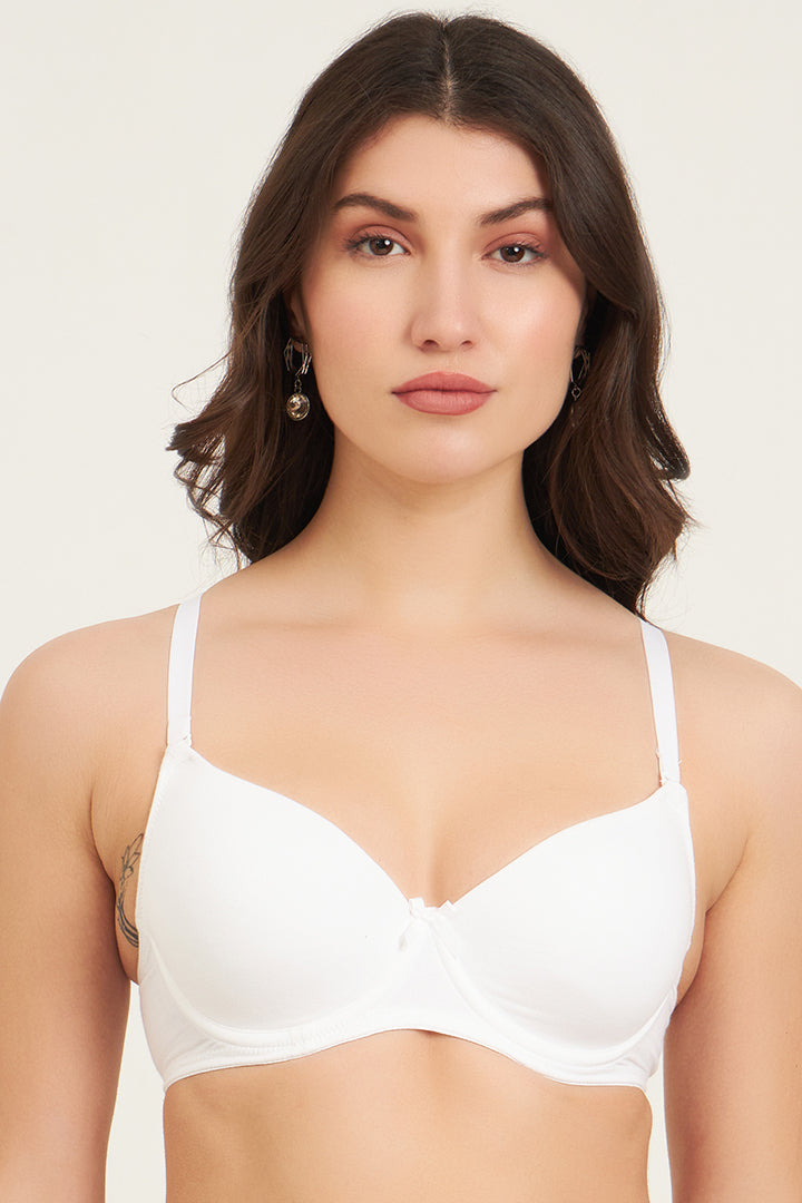 JOCKEY BRA-1245 Under-Wired Padded Super Combed Cotton Elastane Stretch Medium Coverage T-Shirt Bra with Detachable Straps