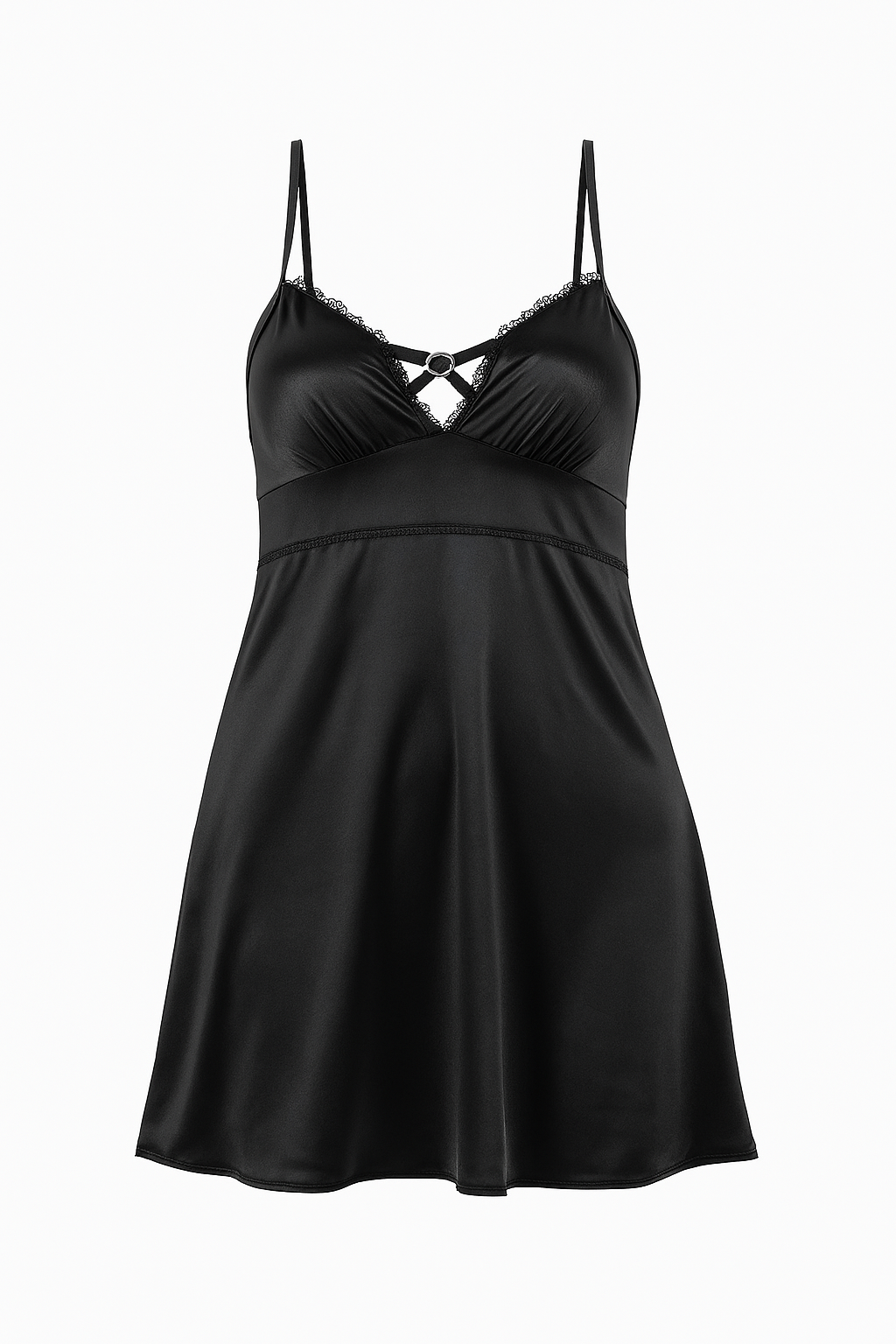 AXTZH Delicate One Piece Nightwear with Charming Bow Accent X0851-BLACK-F1L