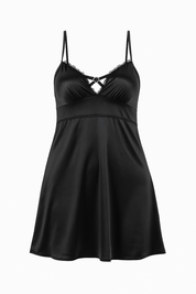 AXTZH Delicate One Piece Nightwear with Charming Bow Accent X0851-BLACK-F1L