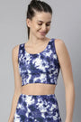 Enamor-E217 Indigo Dye LONGLINE SPORTS BRA â€“ PRINTED | SCOOP NECK MEDIUM IMPACT DRY FIT SPORTS BRA