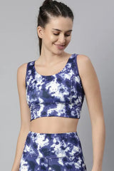 Enamor-E217 Indigo Dye LONGLINE SPORTS BRA â€“ PRINTED | SCOOP NECK MEDIUM IMPACT DRY FIT SPORTS BRA