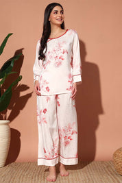 NIGHTWEAR-XWC9SA2656 Luxury Floral design Satin Bridal Sleepwear Set