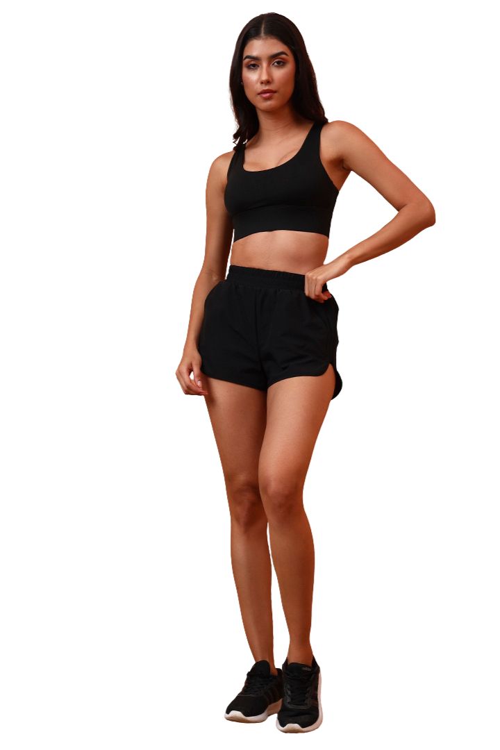 AXTZH Lightweight Outer Shorts Featuring Side Slits and Effortless Comfort-X0116-BLACK-ODF