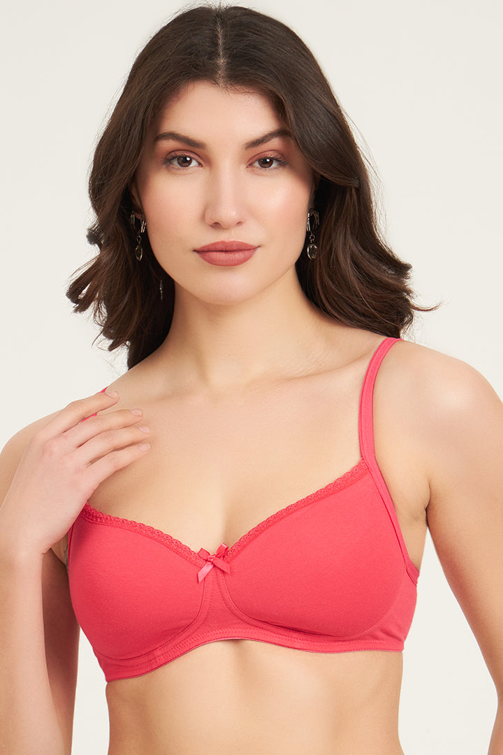 JOCKEY BRA-1723 Wirefree Padded Super Combed Cotton Elastane Stretch Medium Coverage T-Shirt Bra with Lace Styling