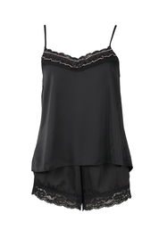 AXTZH Satin Ruffle Trim Nightware Set X8359-BLACK-A4S