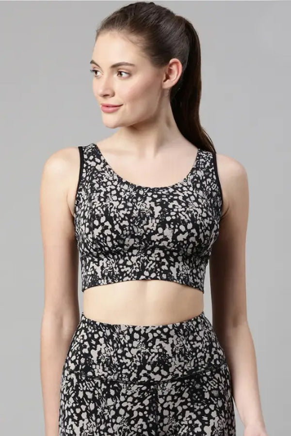 Enamor-E217 LONGLINE SPORTS BRA â€“ PRINTED | SCOOP NECK MEDIUM IMPACT DRY FIT SPORTS BRA