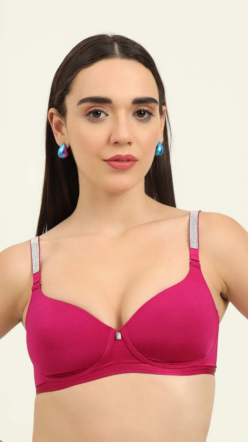 Triumph Pink Wire Free Padded T-Shirt Bra Diamante Straps