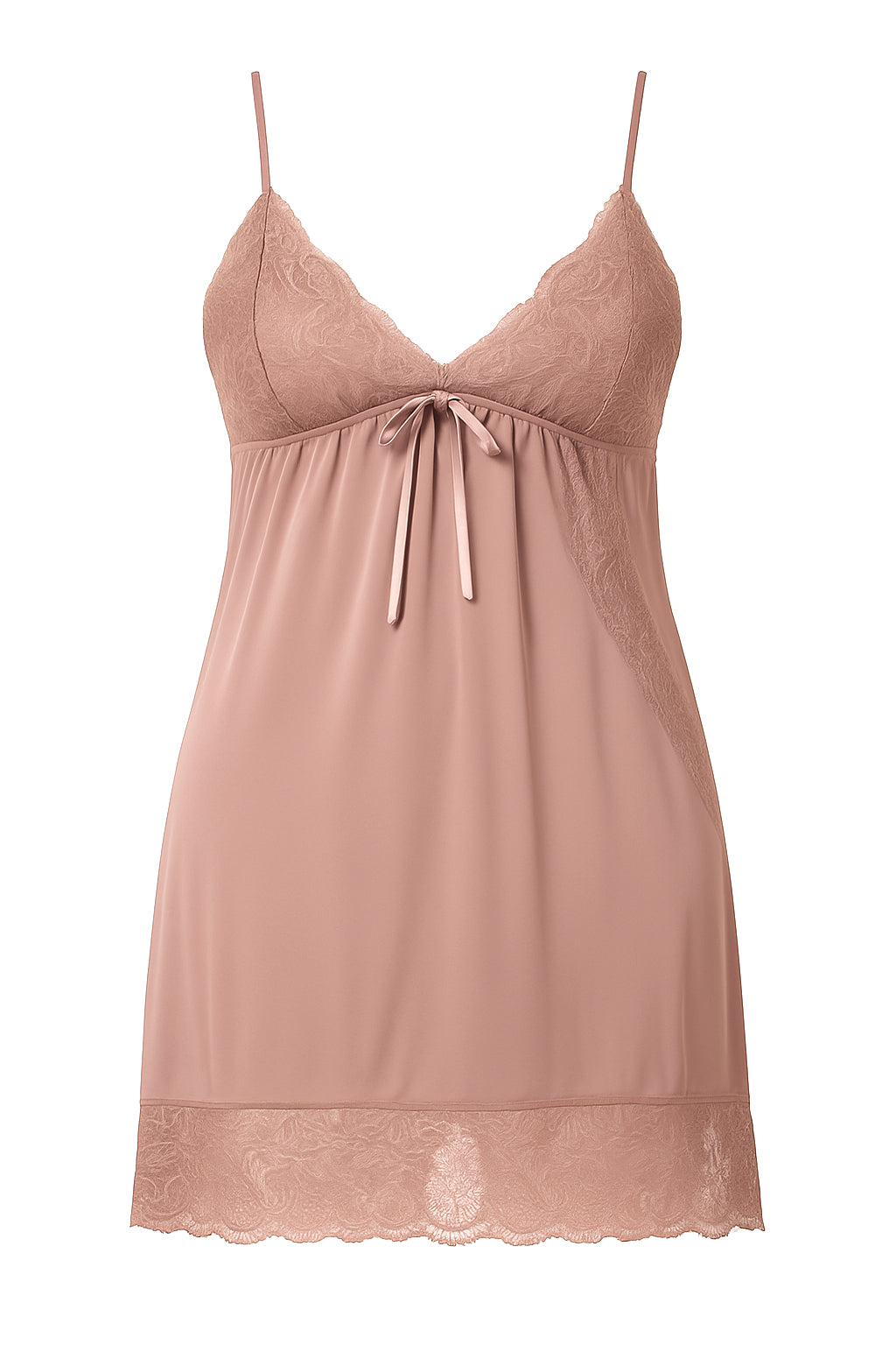 AXTZH Delicate One Piece Nightwear  with Charming Bow Accent X0851-APRICOT-F1L