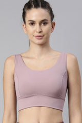 Enamor-E117 Mauve Pink Longline Sports Bra – Solid | Scoop Neck Line High Impact Dry Fit Sports Bra