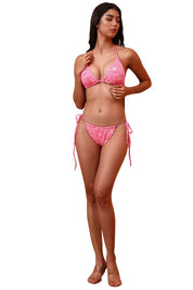 AXTZH Two-Piece Bikini Swimwear Set with Triangle Halter Top and Adjustable Side-Tie Bottoms- X4057-NPINPR-2PB