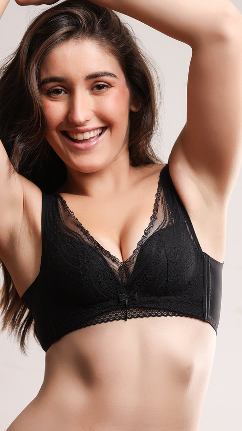 Black Lace Push-Up Bra I Wirefree Wide-Strap
