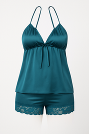 AXTZH 3-Piece Satin Nightwear Set with Robe X7662-TEAL-NSS3PS