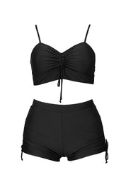 AXTZH Ruched High-Waisted Shorts Swimwear Set X9226-BLACK-2PS