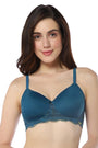 Gebralta Blue AMANTE BRA87701 Lace Elegance Solid Padded Non-Wired Bra