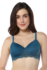 Gebralta Blue AMANTE BRA87701 Lace Elegance Solid Padded Non-Wired Bra