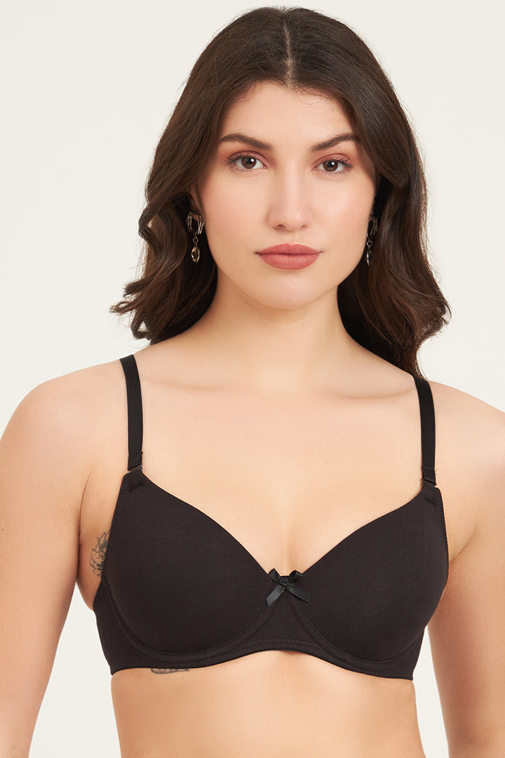 JOCKEY BRA-1245 Under-Wired Padded Super Combed Cotton Elastane Stretch Medium Coverage T-Shirt Bra with Detachable Straps