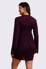 AXTZH Stylish Nightwear Duo with Flowing Outer Robe and Comfortable Inner Slip Dress X3233-MULBERRY-F11M