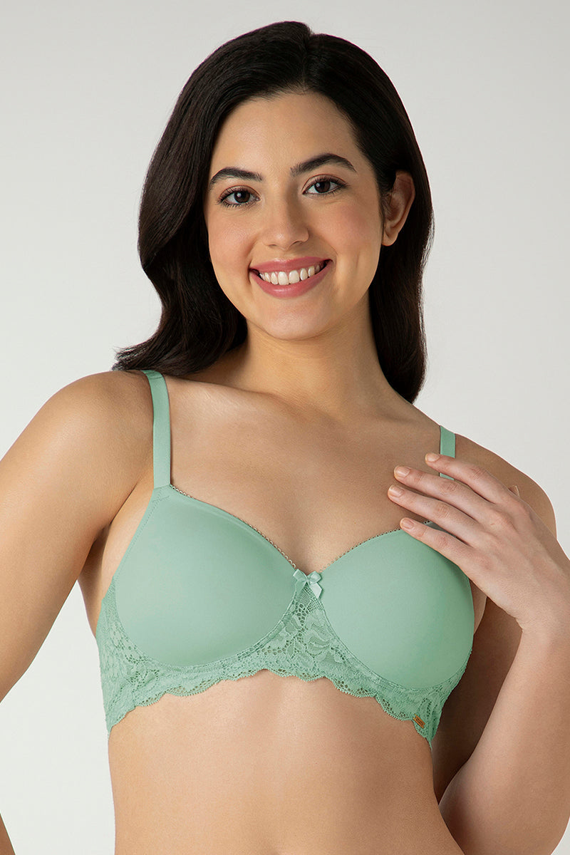 Aqua Foam AMANTE BRA87701 Lace Elegance Solid Padded Non-Wired Bra