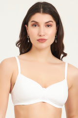 JOCKEY-1723 White Wirefree Padded Super Combed Cotton Elastane Stretch Medium Coverage with Lace Styling