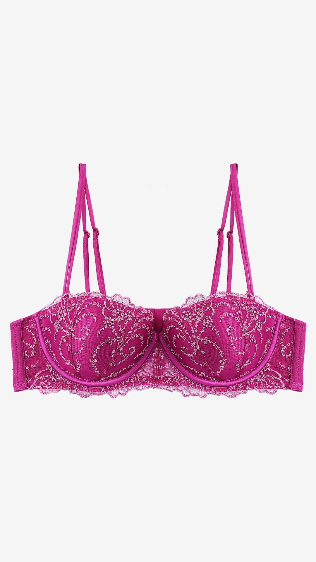 Magenta Embroidered Lace Balconette Bra