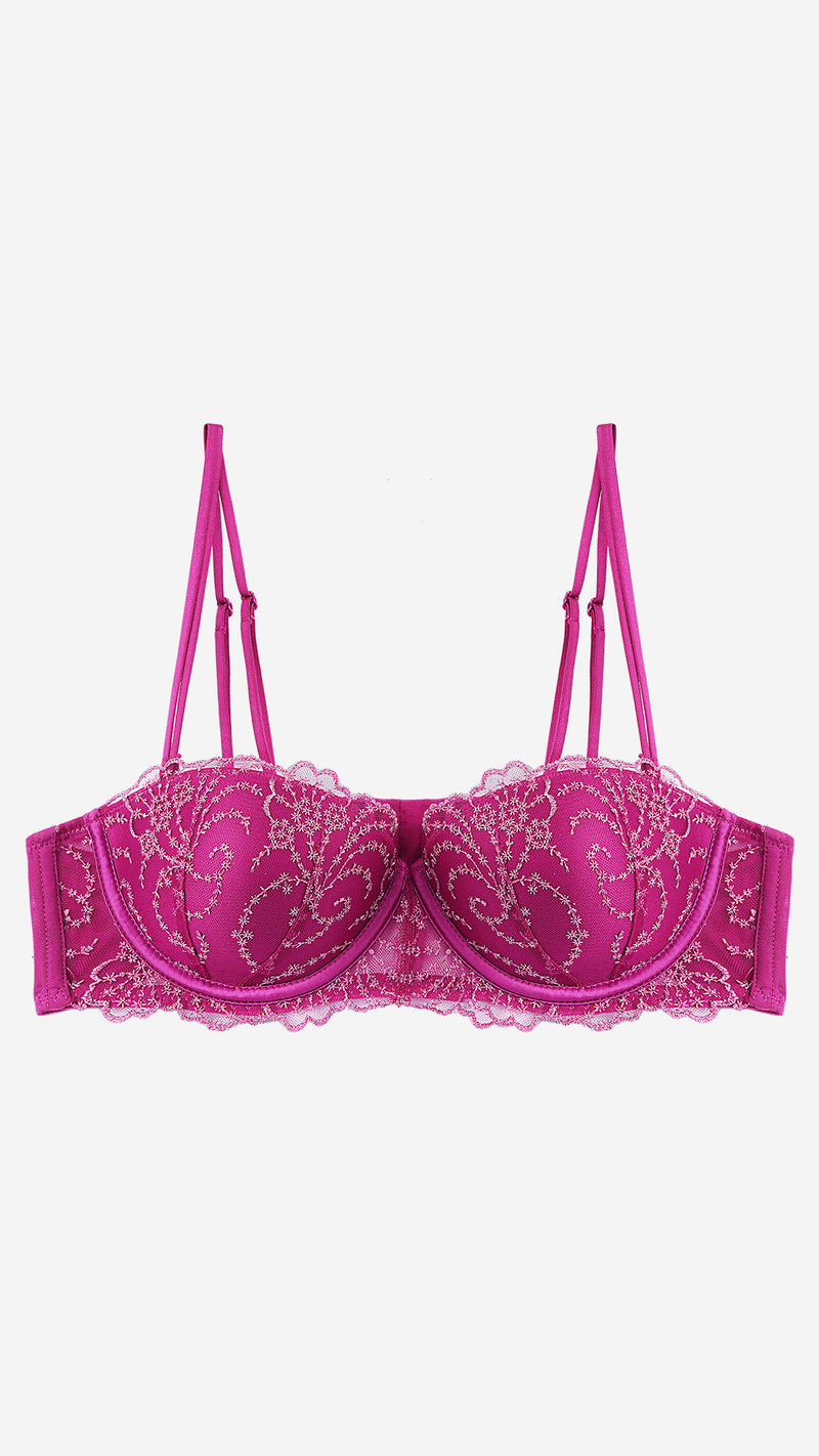 Magenta Embroidered Lace Balconette Bra