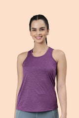 ENAMOR A308 Sunset Purple Melange Enamor Womens Athleisure Basic Workout Dry Fit Crew Neck Activewear Tee
