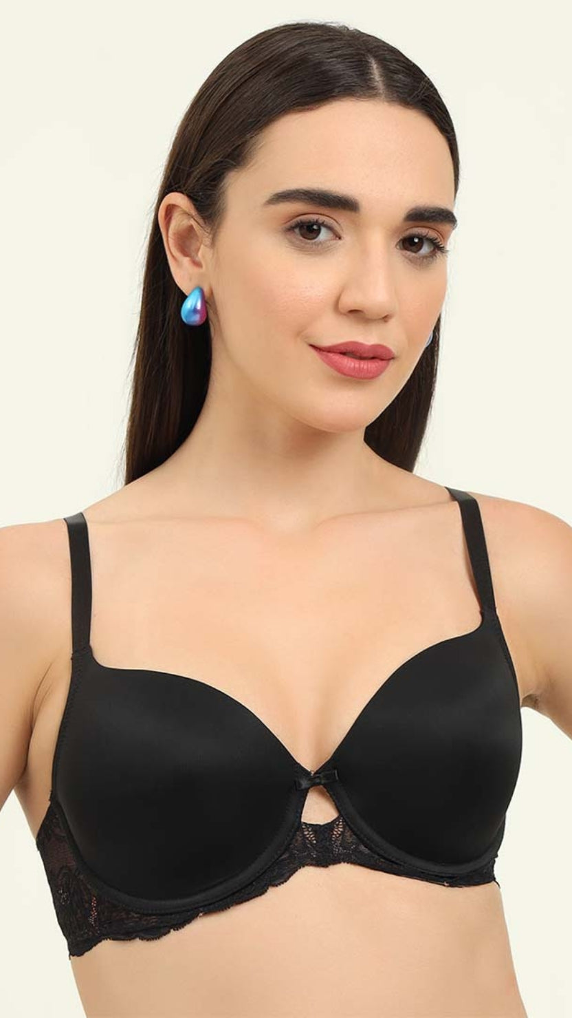 Triumph Black Everyday Contour Bra Floral Lace Wings