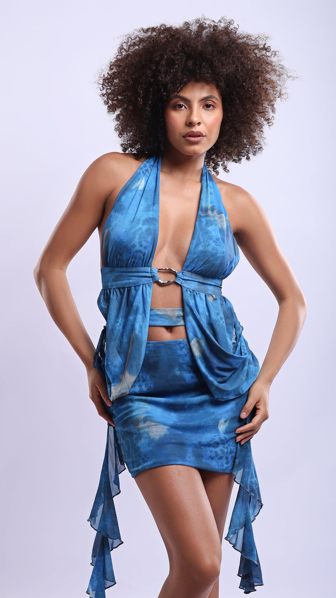 Halter Cutout Skirt Beachwear | Draped Resort Wear