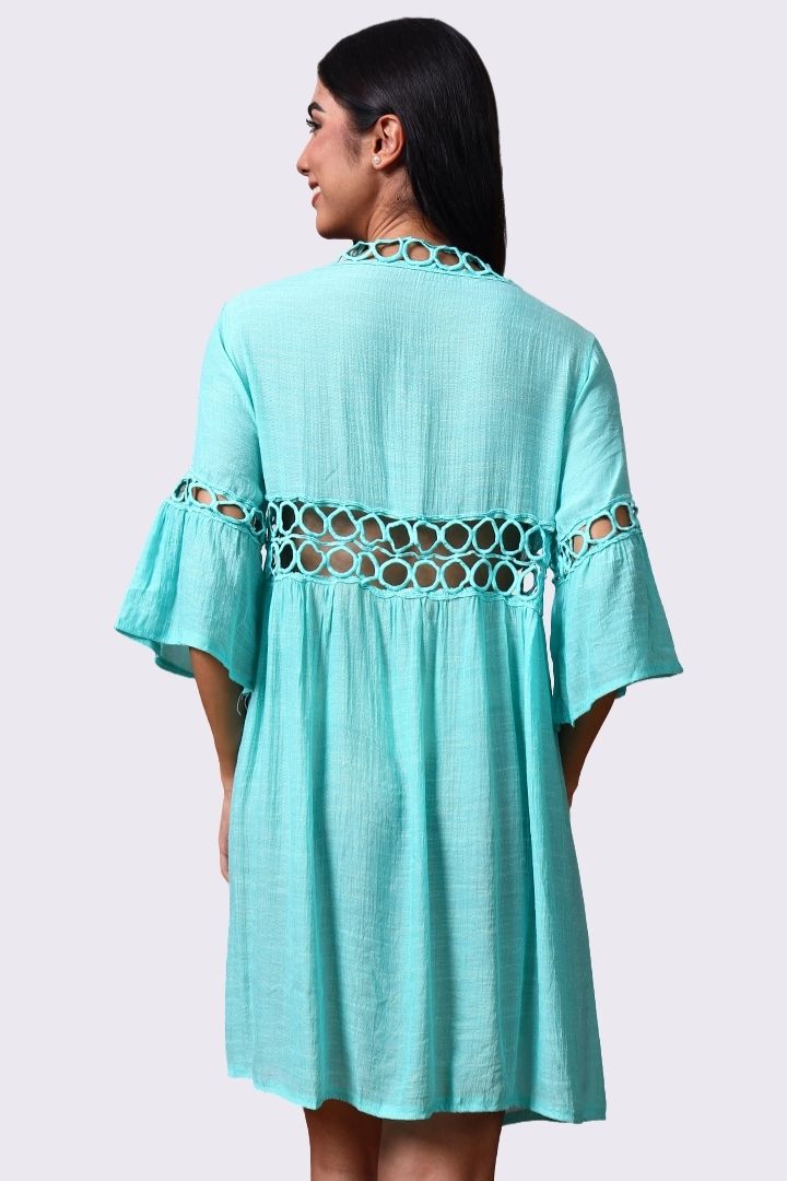 AXTZH Lightweight Resort Cover-Up Featuring Crochet Detailing and Breezy Fit-X0630-SGREEN-SNGA2