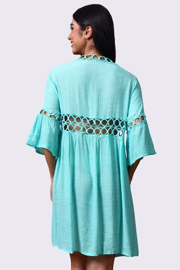 AXTZH Lightweight Resort Cover-Up Featuring Crochet Detailing and Breezy Fit-X0630-SGREEN-SNGA2