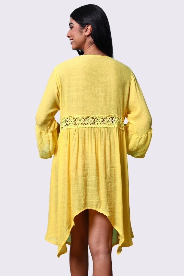 AXTZH Flowing Sarong-Inspired Beachwear Dress with Bell Sleeves and Tie-Up Waist-X0629-CORNSILK-SNGA2