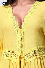 AXTZH Flowing Sarong-Inspired Beachwear Dress with Bell Sleeves and Tie-Up Waist-X0629-CORNSILK-SNGA2