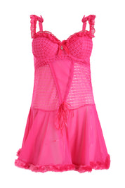 AXTZH Sheer Lace bridal Nightwear with Thong X0997-FUCHSIA-F1N